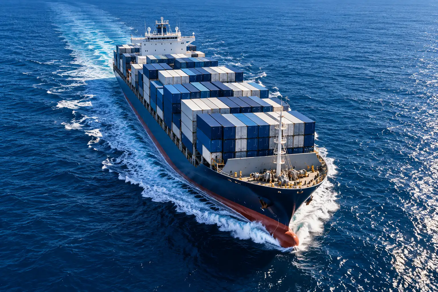 Container ship sailing on the open sea